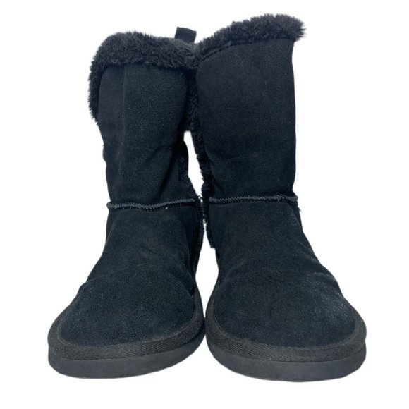 American Eagle Womens 9 Boots Black Suede Pull On Shearling Style Faux Fur Lined - Picture 2 of 8